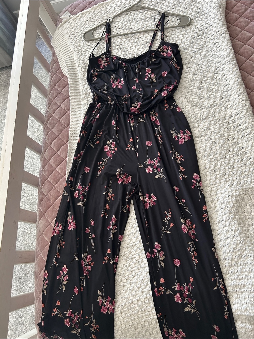 Kaileigh Black romper/jumpsuit with Pink Floral Print
